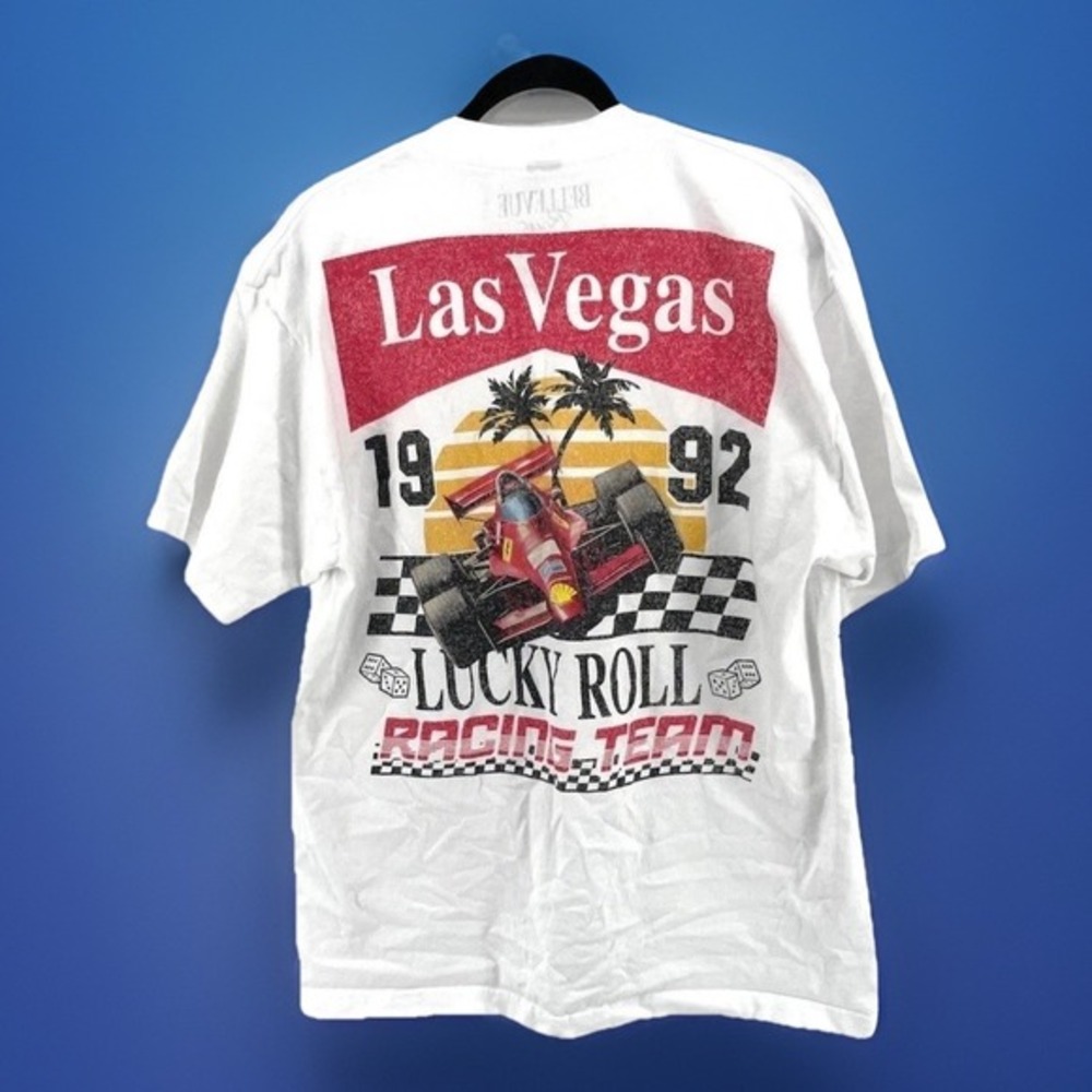 VTG Las Vegas Lucky Roll Racing Team 1992 T Shirt Mens Large White Casual‎